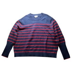 La Ligne cashmere blend ribbed cuff and hem navy blue with red stripes sz 3x
